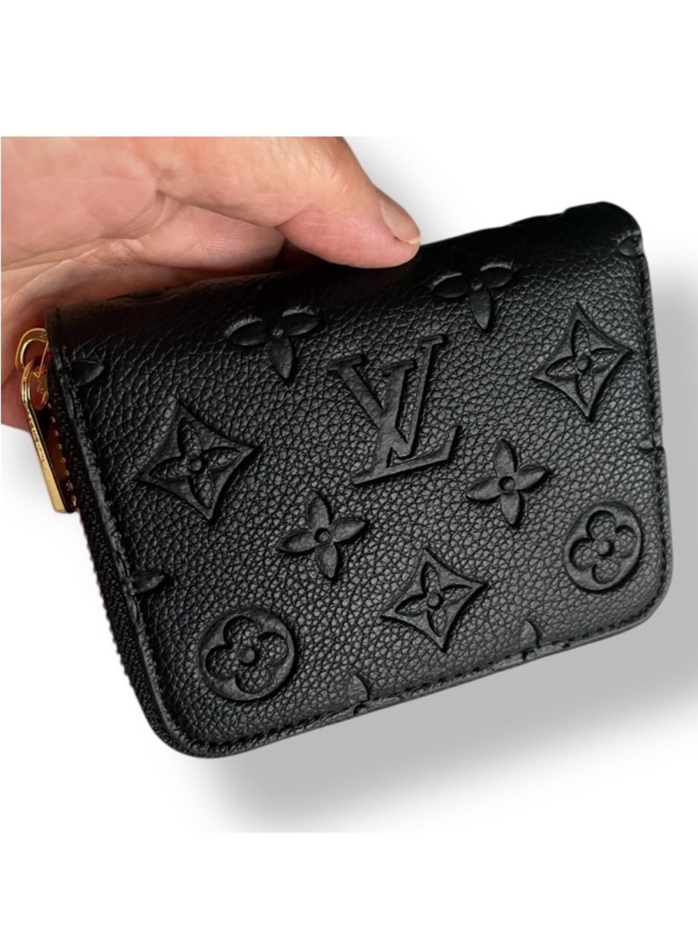 Black embossed LV wallet zip around with card slots